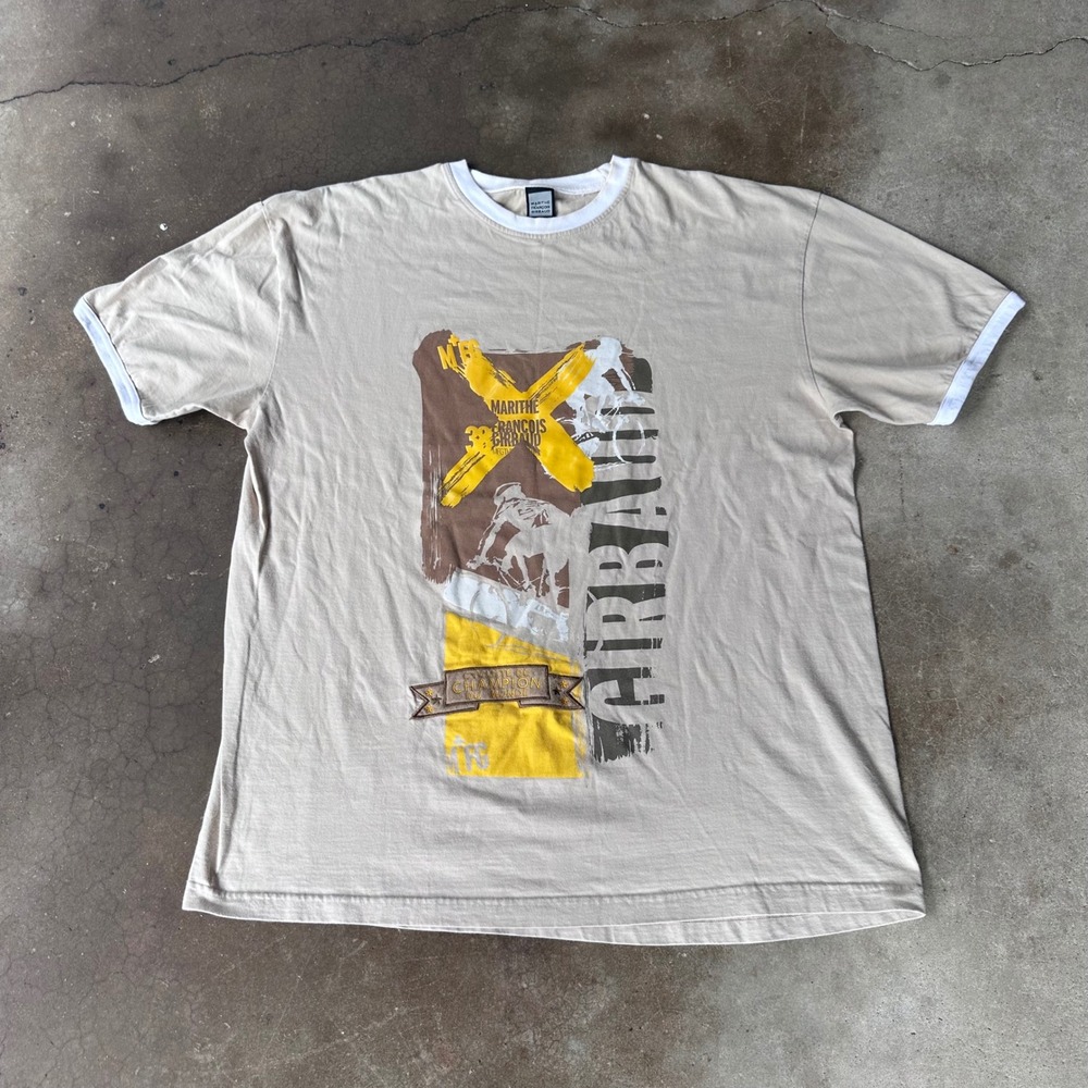 Marithe Francois Girbaud T-Shirt Mens XXL Tan Good Graphic Ringer Tee